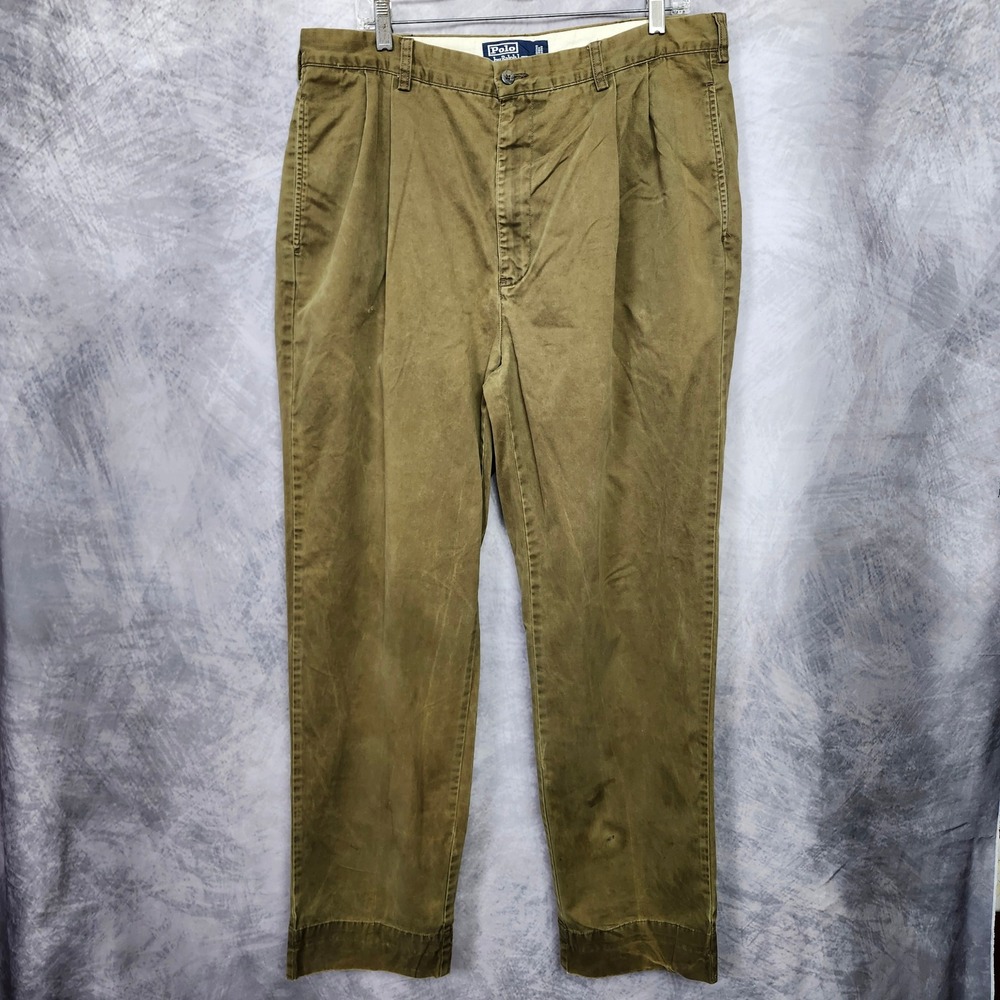 Vtg 90s Polo Ralph Lauren Hammond Pleated Pant Mens 36x32 Olive Baggy Trousers
